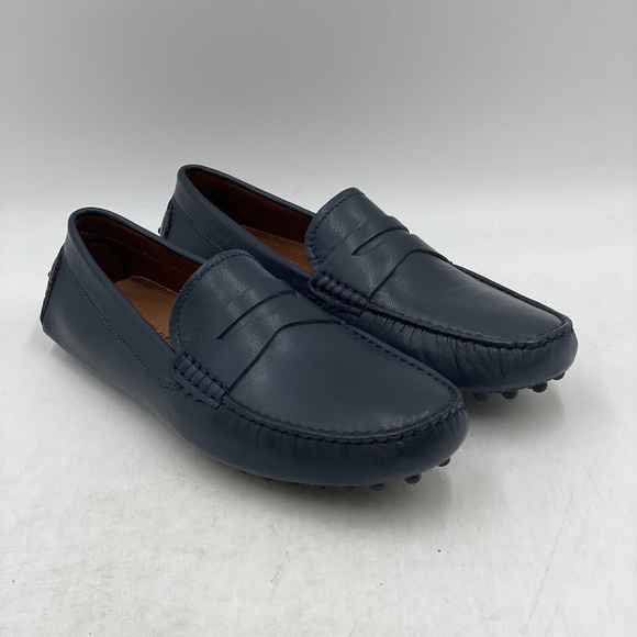 SAKS FIFTH AVENUE Navy Leather Penny Driving Loafers